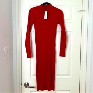 Francesca’s As U Wish Amber Ribbed Midi Dress in Red